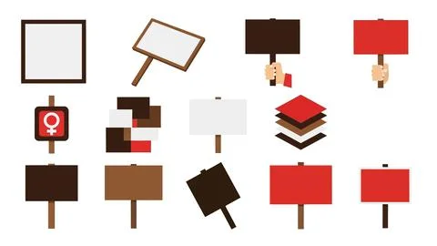 Set of empty protest signs and placards held by hands. Stock Illustration