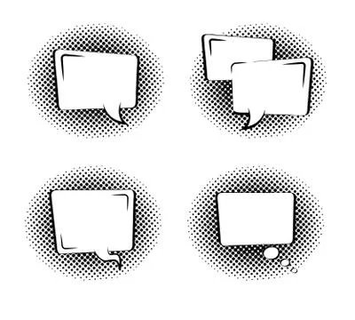 Set of empty rectangular cartoon bubbles in pop art style flat icon vector Illustrazione stock