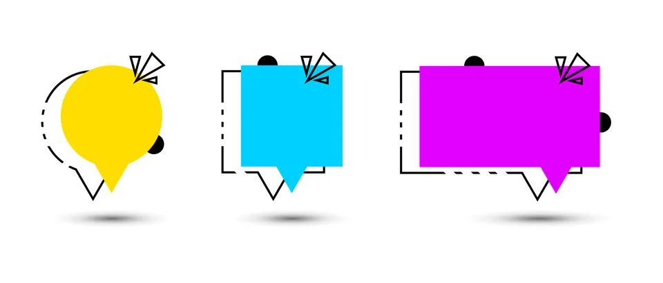 Set of empty speech bubble pictogram in memphis style. Modern icons vector  Illustrazione stock