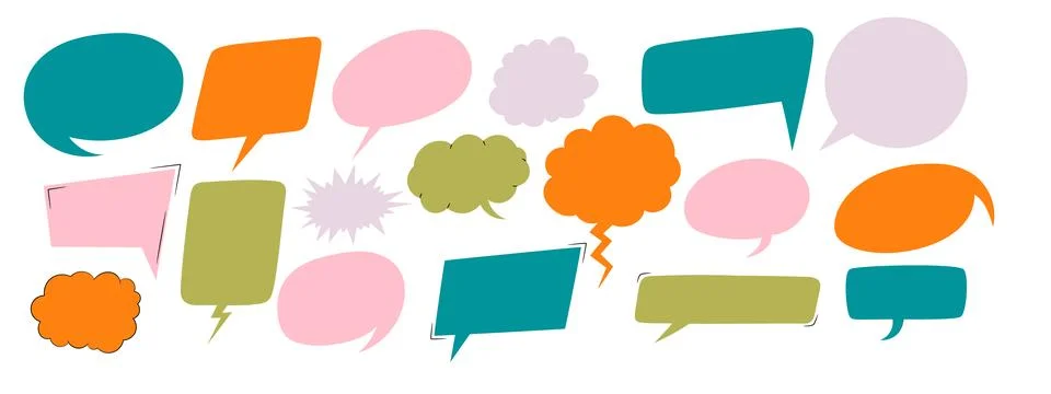 Set of empty speech bubbles in different shapes and thinking sign symbols Illustrazione stock