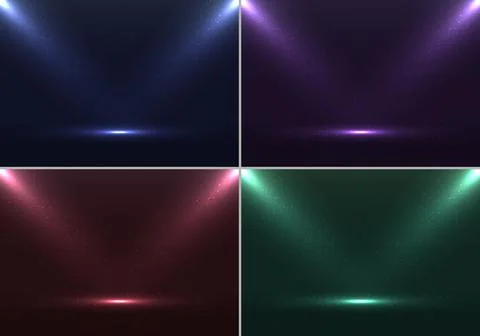 Set of empty stage blue, purple, red, green colors scene background with spot Stock Illustration
