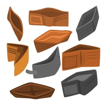 Set of empty wallet set collection, financial crisis and poverty, represent.. Stock Illustration