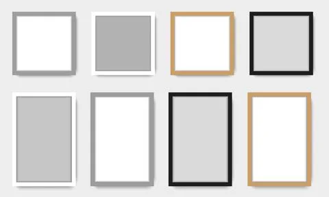 Set of empty white picture frames. Blank white picture frames mockup template 스톡 일러스트