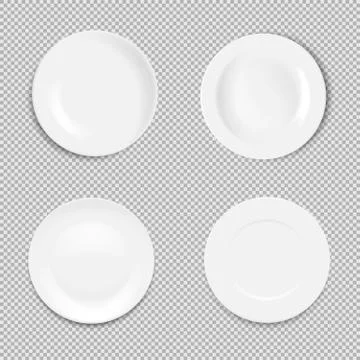 Set empty white plate isolated on white background. Vector illustration. Stock Illustration