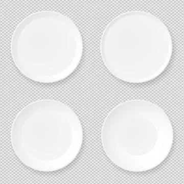 Set of empty white round paper or plastic plates with soft shadow are on squared Stock Illustration