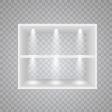 Set of empty white shelves isolated on transparent background. Vector design Stock-Illustration