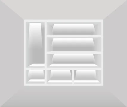 Set of empty white shelves isolated on transparent background. Vector design Illustrazione stock