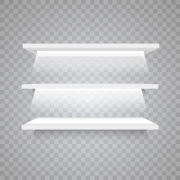 Set of empty white shelves isolated on transparent background. Vector design Stock-Illustration