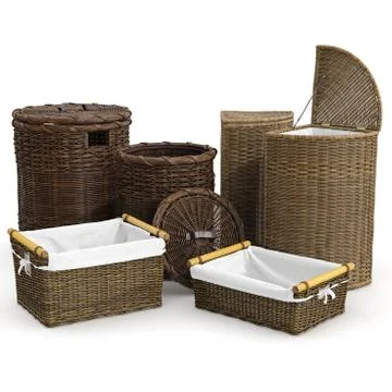 Set empty wicker baskets Stock Illustration