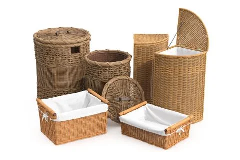 Set empty wicker baskets Stock Illustration