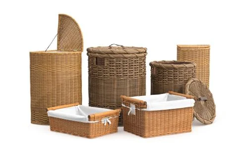 Set empty wicker baskets 스톡 일러스트