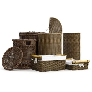 Set empty wicker baskets natural Stock Illustration