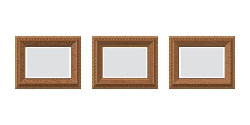 Set of empty wooden frames. Isolated. Flat style. Stock Illustration