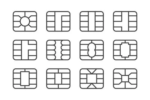 Set of EMV chip icon. Digital chip for banking credit card. Nfc payment. Stock Illustration