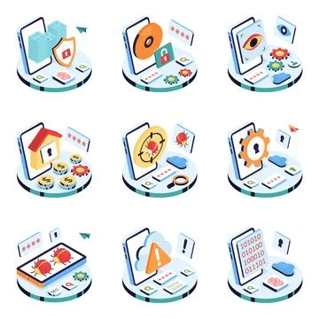 Set of Encryption Isometric Illustrations Stock Illustration