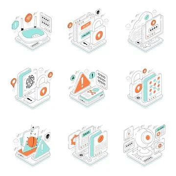 Set of Encryption Isometric Illustrations Stock Illustration
