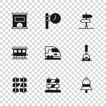 Set End of railway tracks, Arrow for switching the, Train station bell, Hig.. Stock Illustration
