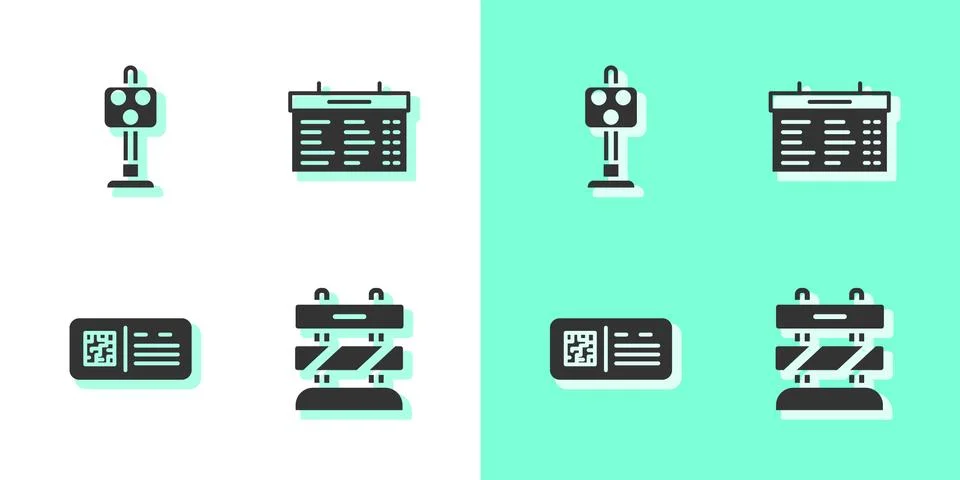 Set End of railway tracks, Train traffic light, QR code ticket train and station Stock Illustration