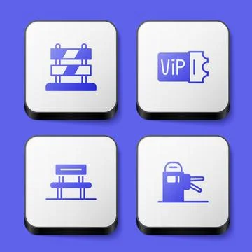 Set End of railway tracks, Train ticket, Waiting hall and Turnstile icon. White Stock Illustration
