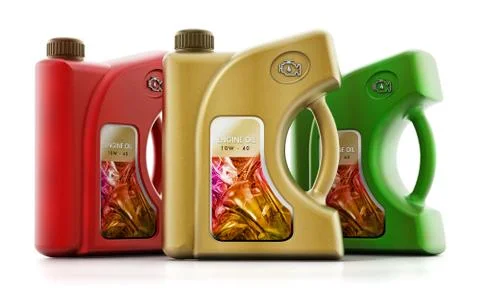 Set of engine oils isolated on white background. 3D illustration Illustrazione stock