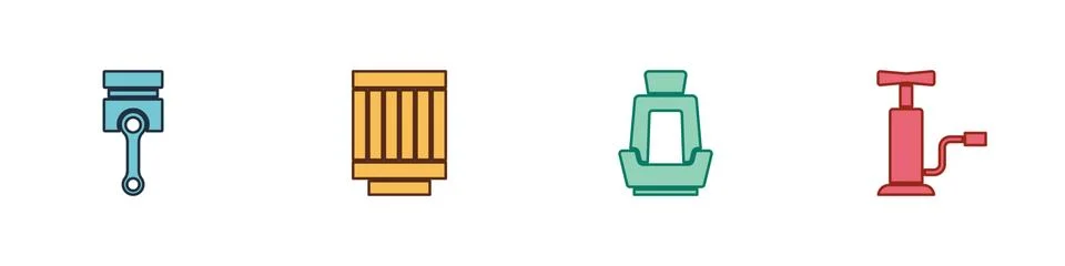 Set Engine piston, Car air filter, seat and pump icon. Vector イラスト素材