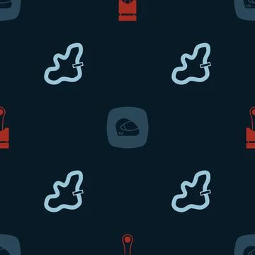 Set Engine piston, Racing helmet and track on seamless pattern. Vector 스톡 일러스트