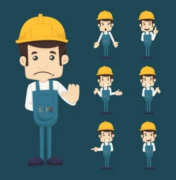 Set of engineer characters poses Stock Illustration
