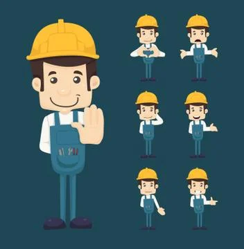 Set of engineer characters poses Stock Illustration