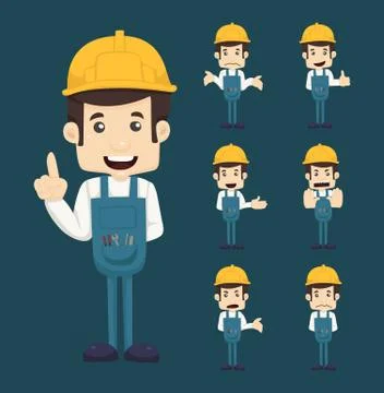 Set of engineer characters poses Stock Illustration