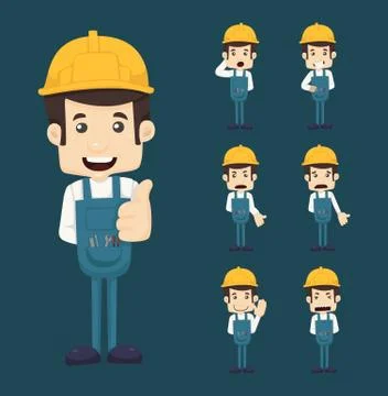 Set of engineer characters poses Stock Illustration