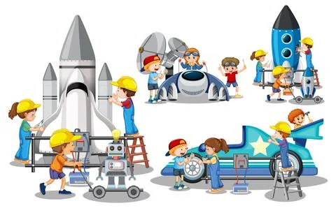 Set of engineer kids 스톡 일러스트