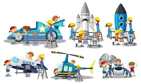 Set of engineer kids 스톡 일러스트