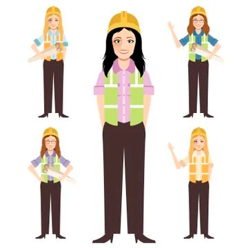 Set of engineer women Stock Illustration
