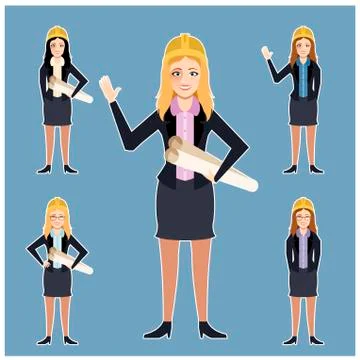 Set of engineer women Stock Illustration