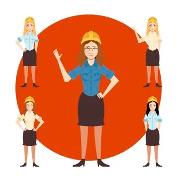 Set of engineer women Stock Illustration