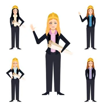 Set of engineer women Stock Illustration