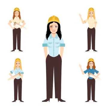 Set of engineer women Stock Illustration