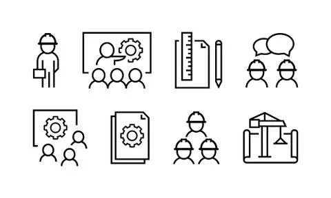 Set of engineering and design icons in linear style Stock Illustration