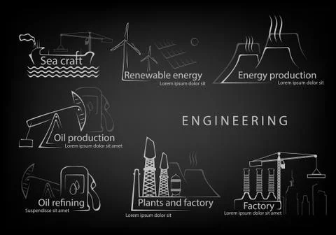 Set of engineering engineering in production and citizenship Stock Illustration