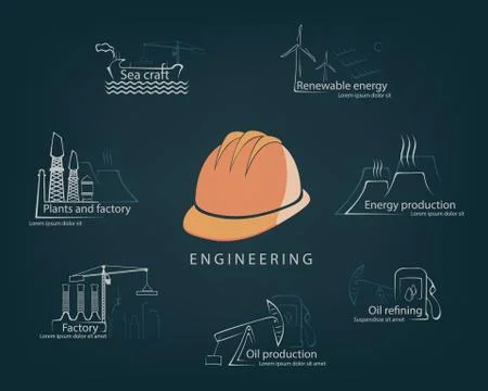 Set of engineering engineering in production and citizenship Stock Illustration