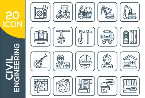 Set of engineering Related Vector Line Icons. Civil Enginerring , Thin Line . Stock Illustration