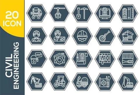 Set of engineering Related Vector Line Icons. Civil Enginerring , Thin Line . Stock Illustration