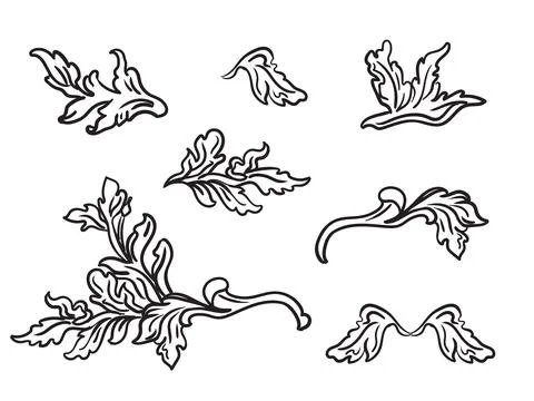 Set of engraved ornate baroque design elements illustration vector Stock Illustration