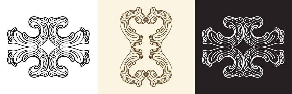 Set of engraving vintage design elements three colors vector Stock Illustration