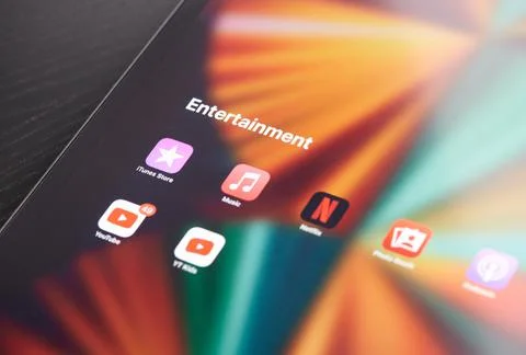Set of entertainment apps on tablet 스톡 사진