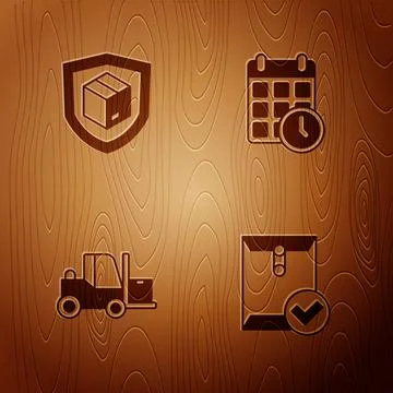 Set Envelope and check mark, Delivery security with shield, Forklift truck and 스톡 일러스트