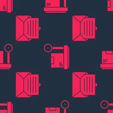 Set Envelope and Scale with cardboard box on seamless pattern. Vector Illustrazione stock