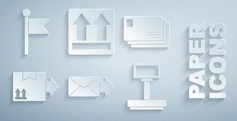 Set Envelope, Cardboard box with traffic symbol, Scale, This side up and Stockillustratie