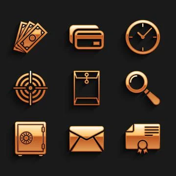 Set Envelope, , Certificate template, Magnifying glass, Safe and Target sport イラスト素材