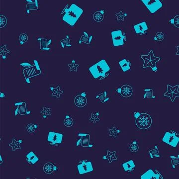 Set Envelope, Christmas star, tree and ball on seamless pattern. Vector Stock Illustration